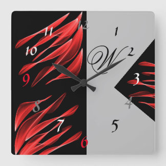 Reloj Cuadrado Pincel rojo sombras Black Pattern Square Wall Cloc