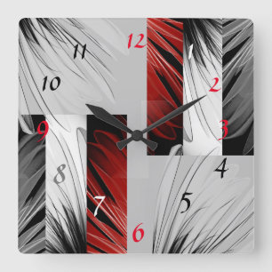 Reloj Cuadrado Pincel rojo sombras Black Pattern Square Wall Cloc