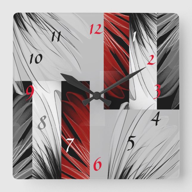 Reloj Cuadrado Pincel rojo sombras Black Pattern Square Wall Cloc (Anverso)