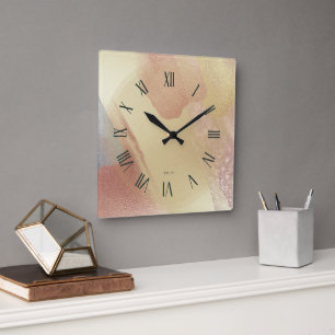 Reloj Cuadrado Pinceladas Doradas Brillantes