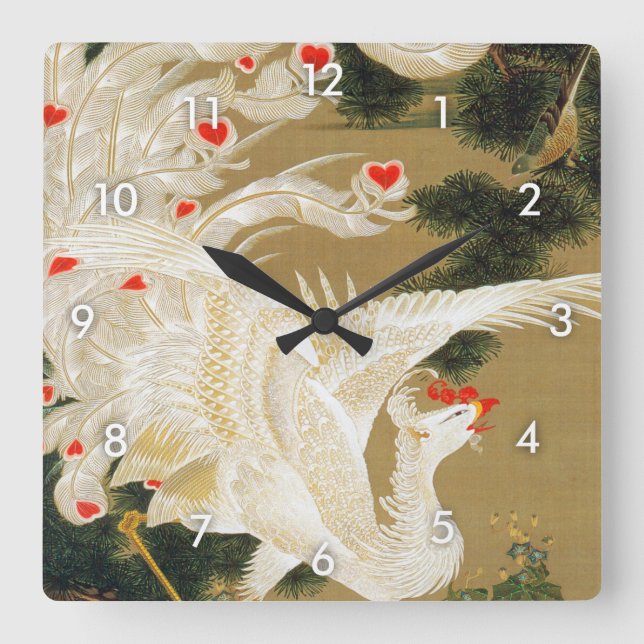 Reloj Cuadrado Pine Tree & Phoenix (Love Heart Phoenix), Jakuchu (Anverso)