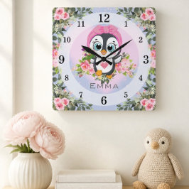 Reloj Cuadrado Pingüino Bebé | Guardería | Personalizado