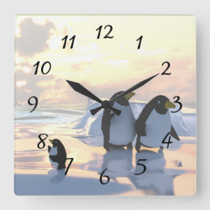 Reloj Cuadrado pingüinos relajándose en un témpano de hielo
