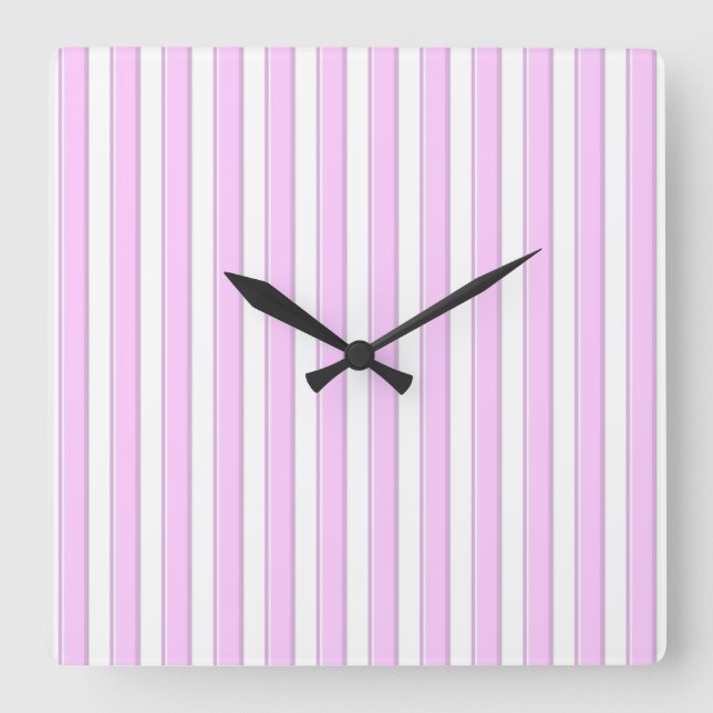 Reloj Cuadrado Pink and Gray Stripes Wall Clock (Anverso)