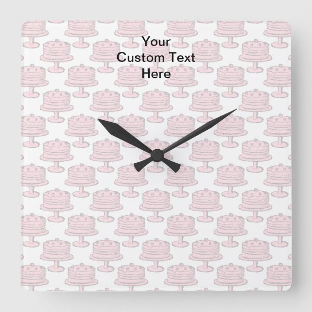 Reloj Cuadrado Pink Cake Pattern with Custom Text. (Anverso)