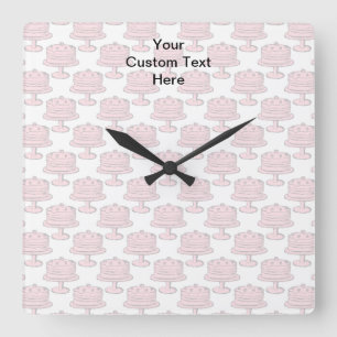 Reloj Cuadrado Pink Cake Pattern with Custom Text.