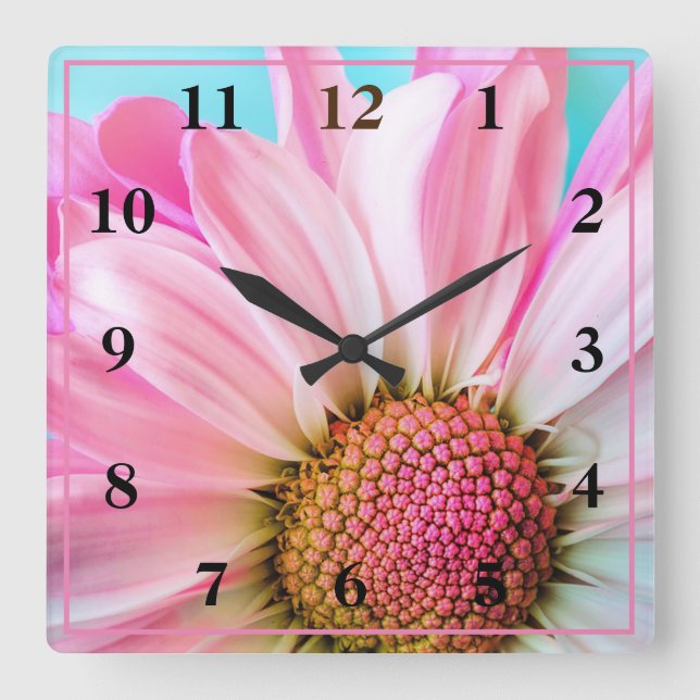 Reloj Cuadrado Pink Daisy (Anverso)