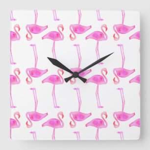 Reloj Cuadrado Pink Flamingo Pattern