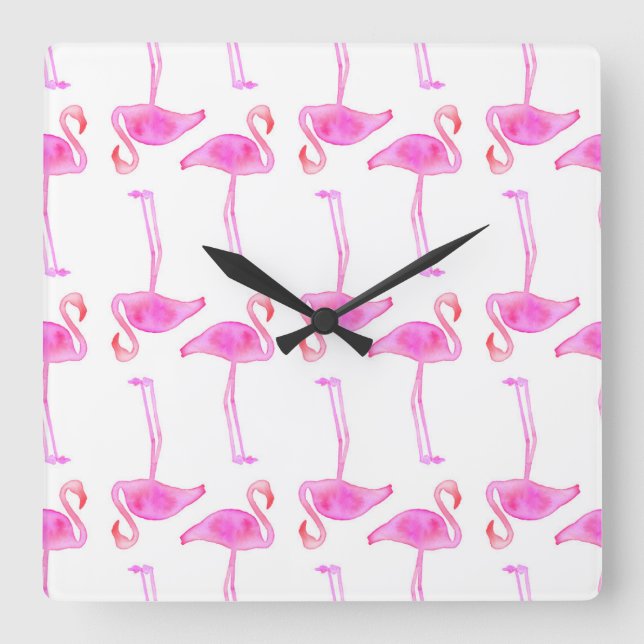Reloj Cuadrado Pink Flamingo Pattern (Anverso)