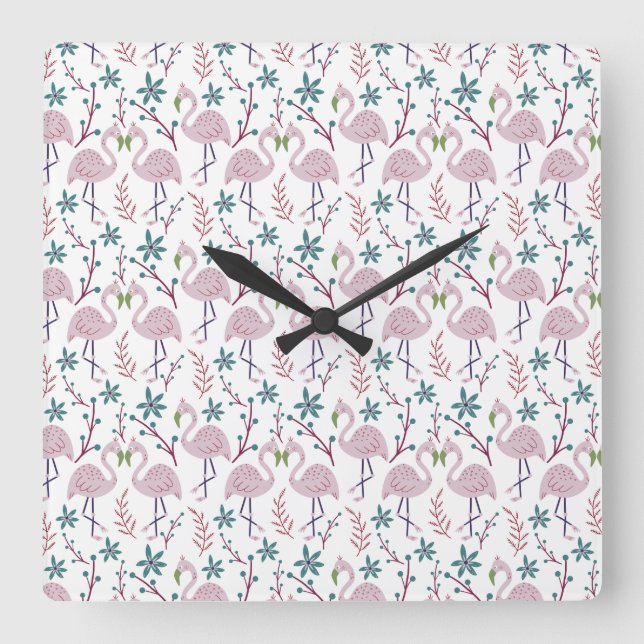 Reloj Cuadrado Pink flamingo seamless pattern on white background (Anverso)