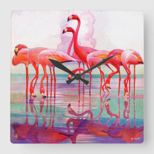 Reloj Cuadrado Pink Flamingos by Francis Lee Jaques