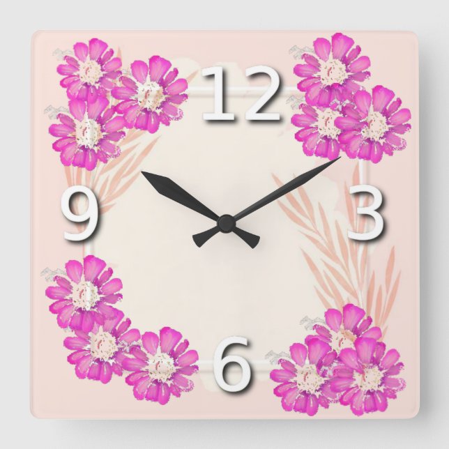 Reloj Cuadrado Pink flowers (Anverso)