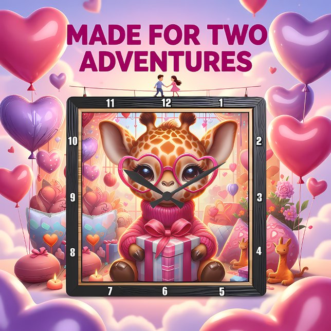 Reloj Cuadrado Pink Glasses Giraffe Valentine (Subido por el creador)