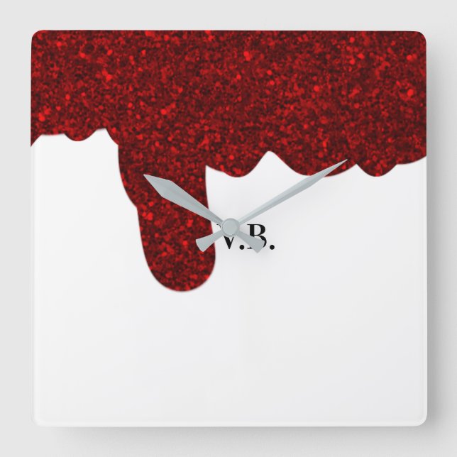 Reloj Cuadrado Pink glitter sparkle art design add name text  (Anverso)