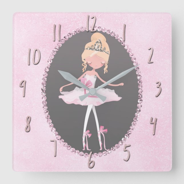 Reloj Cuadrado Pink & Grey Couture Ballerina Girls Bedroom (Anverso)