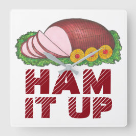 Reloj Cuadrado Pink HAM IT UP Funny Navidades Holiday Foodie