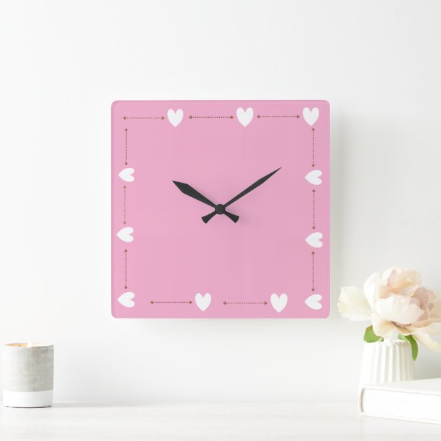 Reloj Cuadrado Pink Heart Wall Clock – Cute Minimal Home Decor (Hogar)