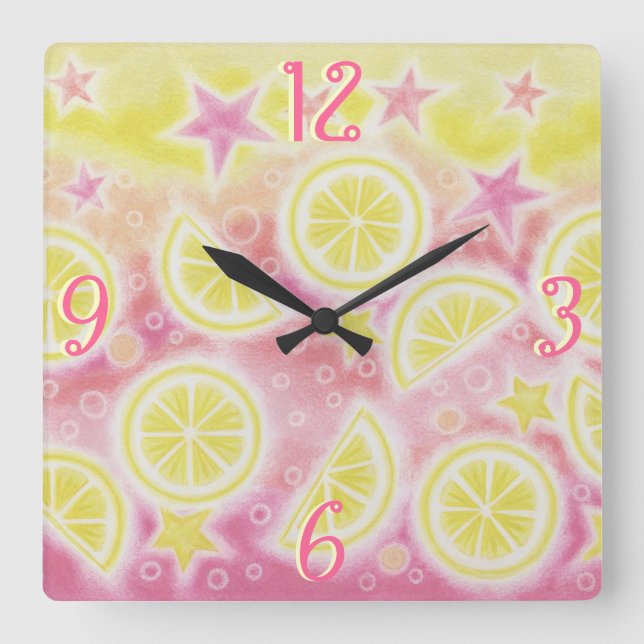 Reloj Cuadrado Pink Lemonade 'Numbers square cuadrado (Anverso)