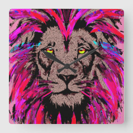 Reloj Cuadrado Pink Lion Head - Lion Face Portrait Drawing Therma