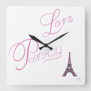 Reloj Cuadrado Pink-Love-Paris-Eiffel-Tower-Único
