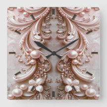 Pink Ornate Pearl and Floral Wall Clock