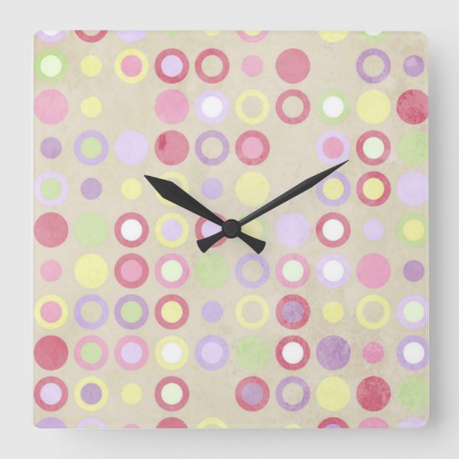 Reloj Cuadrado Pink Polka Dots Square Wall Clock (Anverso)