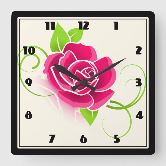 Reloj Cuadrado Pink Rose Illustration (Anverso)