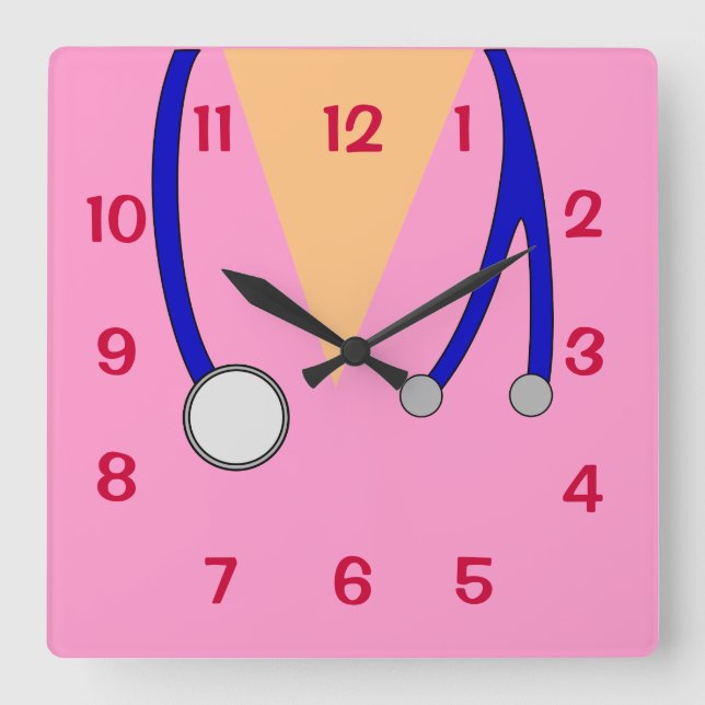 Reloj Cuadrado Pink Scrubs and Stethoscope Clock for Nurses Drs (Anverso)