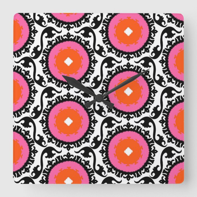 Reloj Cuadrado Pink Suzani Pattern (Anverso)