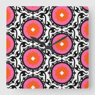Reloj Cuadrado Pink Suzani Pattern