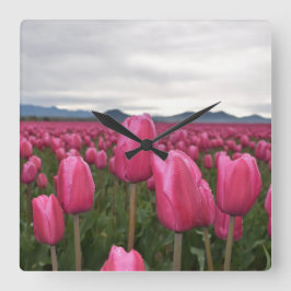 Reloj Cuadrado Pink Tulips Flowers Acrylic Wall Clock