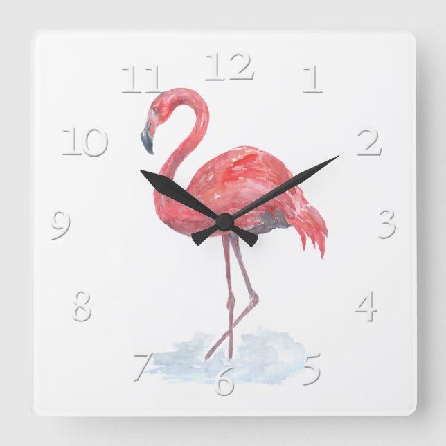 Reloj Cuadrado Pink watercolor Flamingo . (Anverso)
