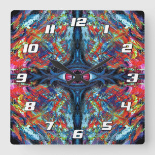 Reloj Cuadrado Pintado de ojos torcido y trippy azul con números