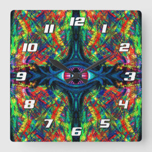 Reloj Cuadrado Pintado de ojos torcidos y trippy con números