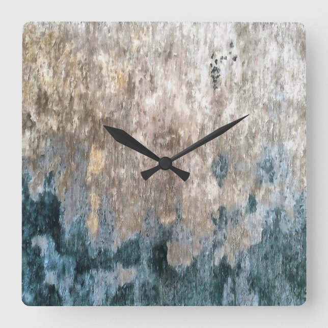 Reloj Cuadrado Pintura abstracta de color gris azul (Anverso)
