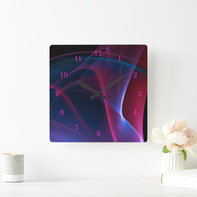 Reloj Cuadrado Pintura abstracta de Dreamy Magenta y Blue (Hogar)