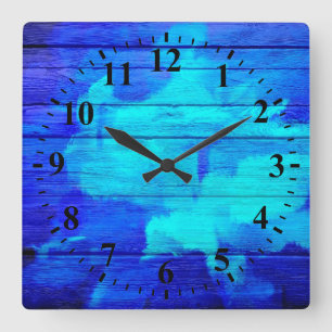 Reloj Cuadrado Pintura abstracta de madera azul