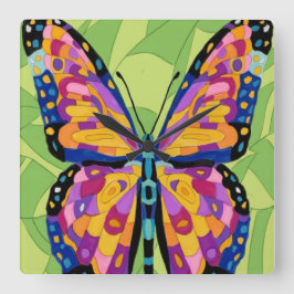 Reloj Cuadrado Pintura abstracta de mariposa