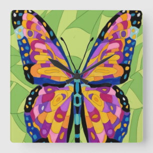 Reloj Cuadrado Pintura abstracta de mariposa