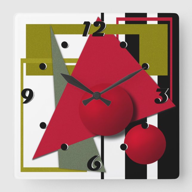 Reloj Cuadrado Pintura abstracta, formas geométricas (Anverso)