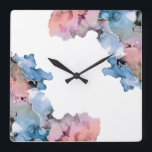 Reloj Cuadrado Pintura abstracta moderna con tinta de espoleta az<br><div class="desc">Experimentando con tintas alcohólicas pude obtener unos efectos maravillosos y colores hermosos. Tonos de azul,  rosa y morado con toques de oro.

Muéstralo en tu moderna decoración casera para darle un toque de color.</div>