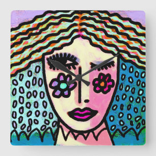 Reloj Cuadrado Pintura abstracta original de una mujer