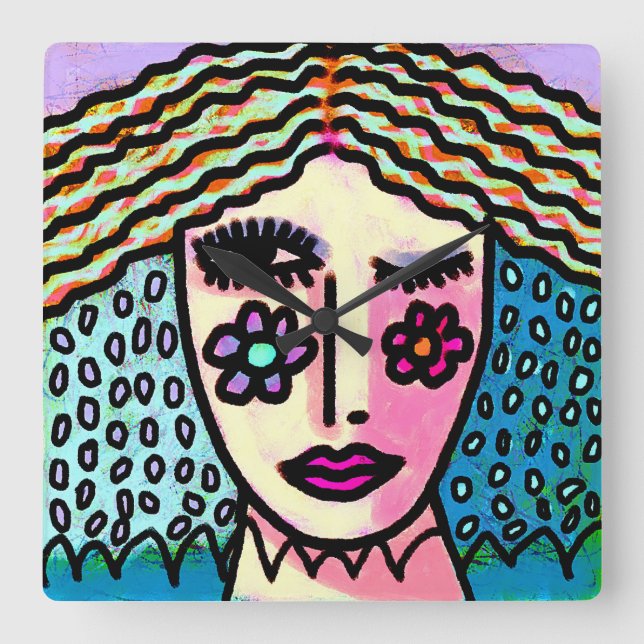 Reloj Cuadrado Pintura abstracta original de una mujer (Anverso)