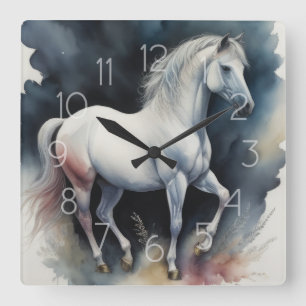 Reloj Cuadrado Pintura acuarela de caballo