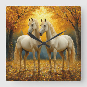 Reloj Cuadrado Pintura al óleo de caballos agradecidos