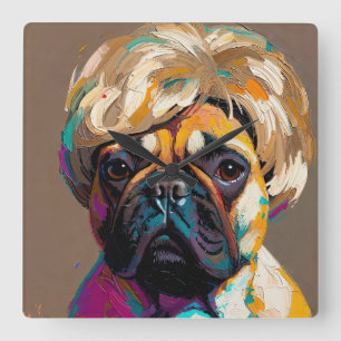 Reloj Cuadrado Pintura al óleo de perro serio (#2)
