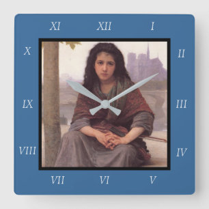 Reloj Cuadrado Pintura clásica de Bouguereau: el bohemio (1890)