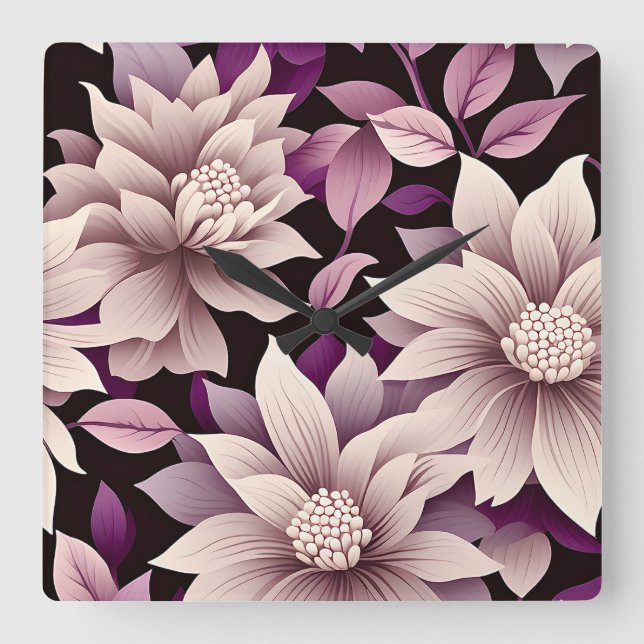Reloj Cuadrado Pintura contemporánea del patrón floral de Waldorf (Anverso)