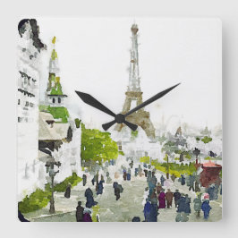 Reloj Cuadrado Pintura de acuarela de la Torre Eiffel de París
