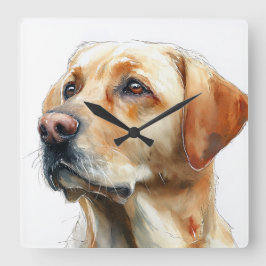 Reloj Cuadrado Pintura de acuarela de labrador retriever amarillo